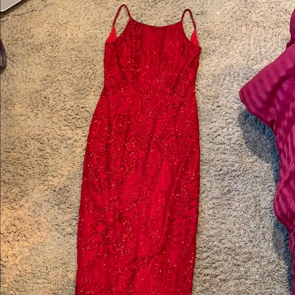 Ruby Red Beaded Formal Gown - Sean Collection